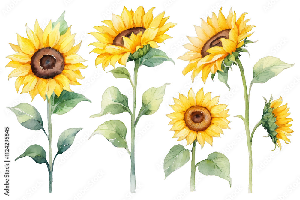 Sunflowers set on an isolated, watercolor painting, hand drawing bouquet of yellow flowers, Generative AI Sunflowers set on an isolated, watercolor painting, hand drawing bouquet of yellow flowers, Generative AI