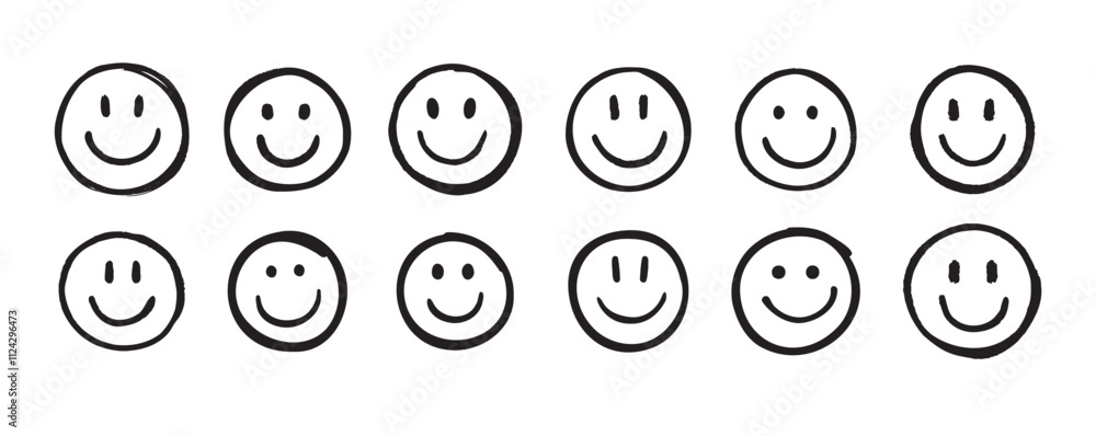 Smile face Doodle sketch style icon set. Smiling face hand drawn, happy emotion concept. Smile face Doodle sketch style icon set. Smiling face hand drawn, happy emotion concept.
