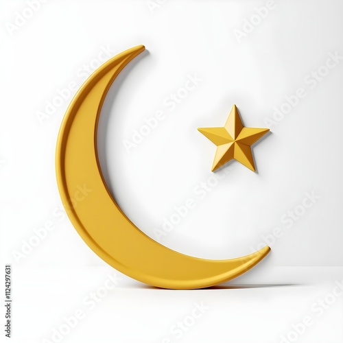 Islamic 3D Crescent and Star with Golden Finish