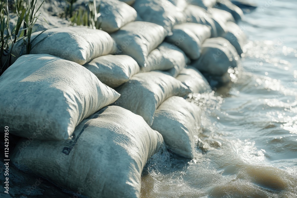Fototapeta premium Water defense using sandbags during floods