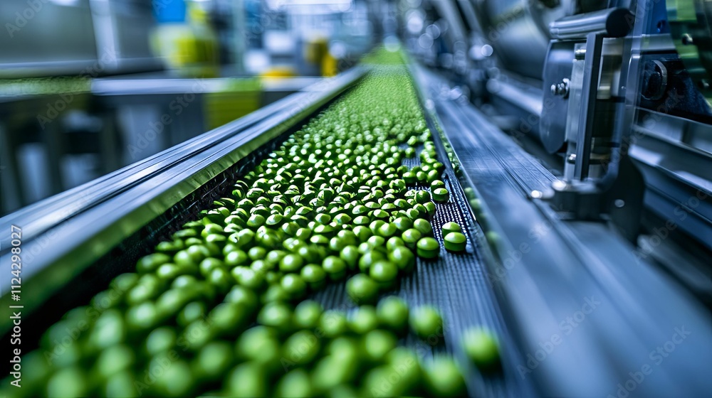 Green Pills Moving Along A Factory Conveyor Belt Green Pills Moving Along A Factory Conveyor Belt