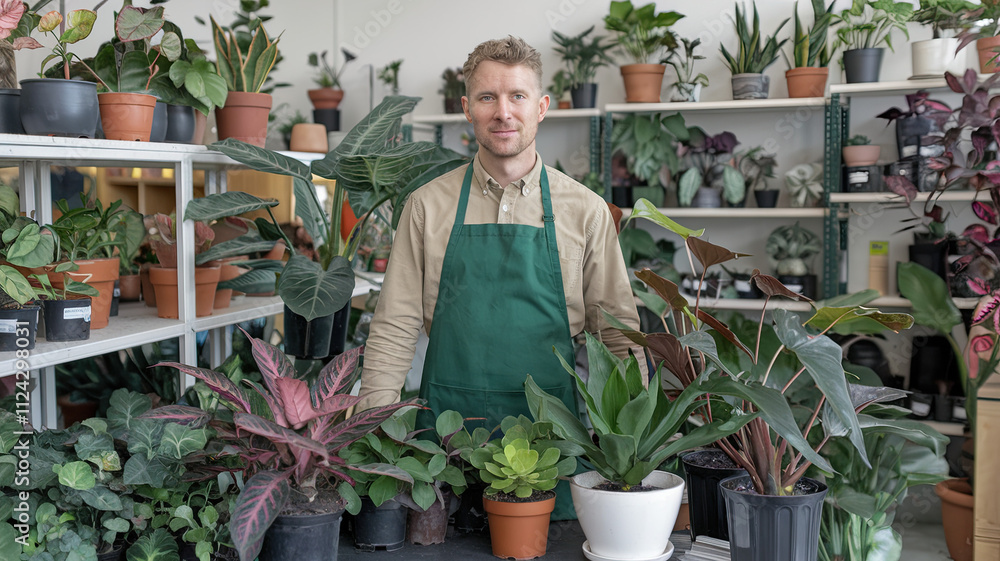 Portrait of a Plant Shop Owner Standing Amidst Lush Greenery with a Warm Smile Portrait of a Plant Shop Owner Standing Amidst Lush Greenery with a Warm Smile
