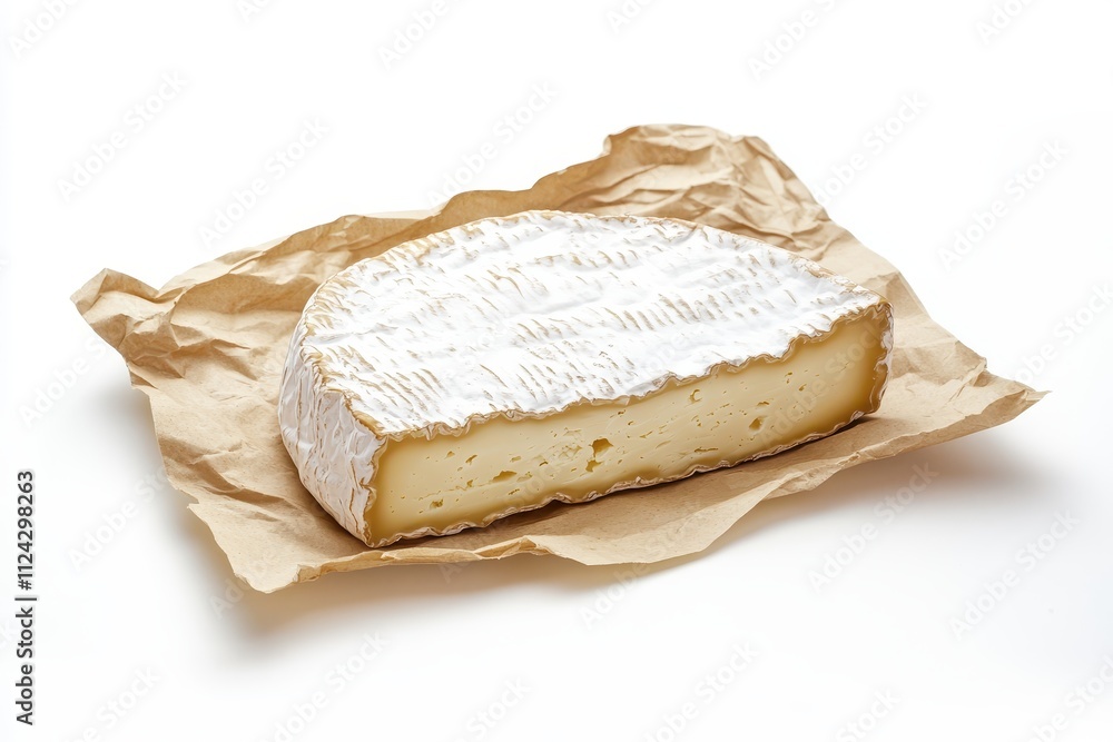 Whole piece of fragrant Limburger or Herve cheese wrapped in paper set against a white background Whole piece of fragrant Limburger or Herve cheese wrapped in paper set against a white background