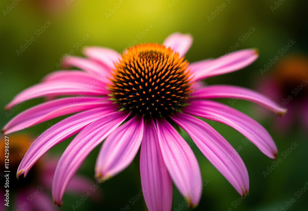 A close-up of a vibrant pink coneflower with its distinctive spiky center and soft, delicate petals against a blurred green background A close-up of a vibrant pink coneflower with its distinctive spiky center and soft, delicate petals against a blurred green background