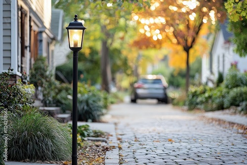 A charming street scene with a gaslit lamp post, evoking a classic and nostalgic atmosphere.
 photo