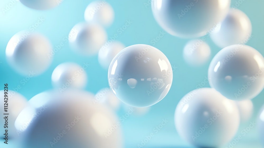3D render of white spheres floating in a blue space. 3D render of white spheres floating in a blue space.