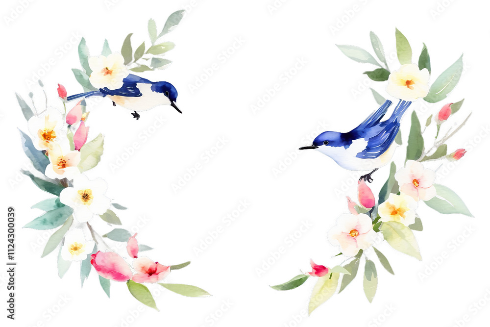 Birds and flowers. Isolated. Hand drawn, watercolor., Generative AI Birds and flowers. Isolated. Hand drawn, watercolor., Generative AI
