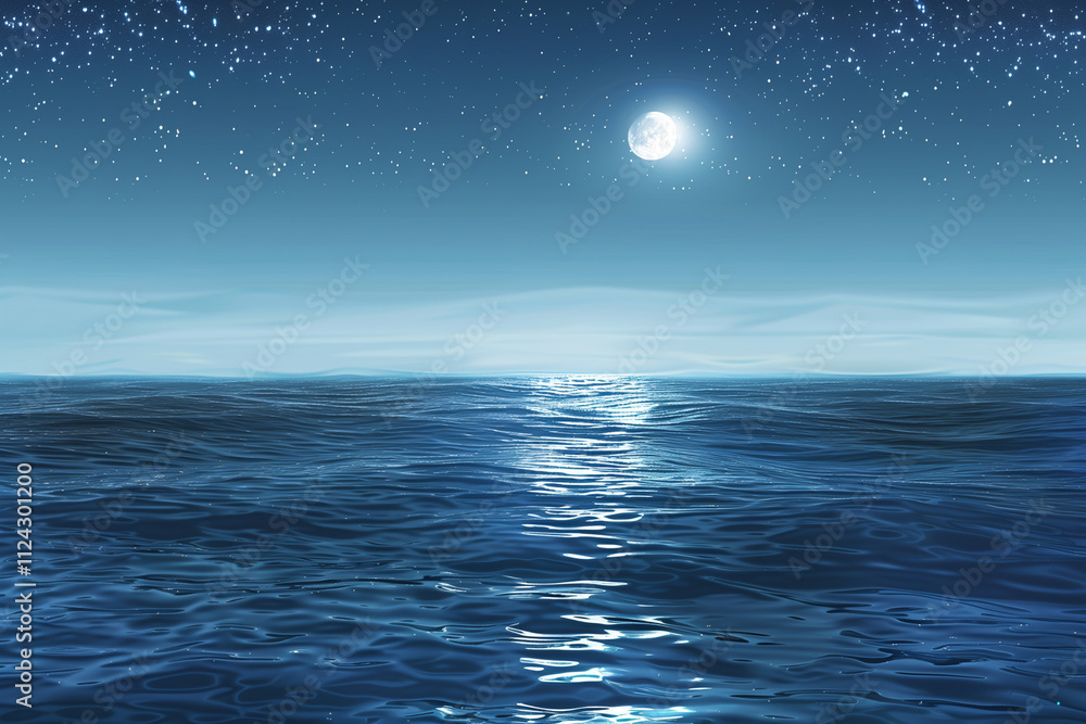 Ocean surface under a starry sky, with moonlight casting a silver glow on the gentle waves. Ocean surface under a starry sky, with moonlight casting a silver glow on the gentle waves.