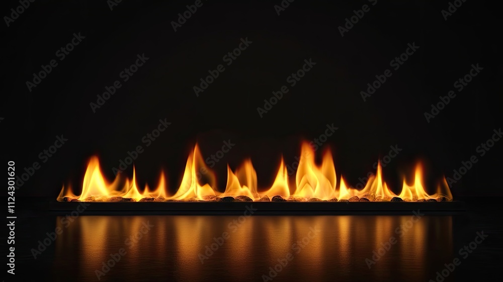 Modern Bio Fireplace with Flames Reflecting on a Dark Surface Modern Bio Fireplace with Flames Reflecting on a Dark Surface