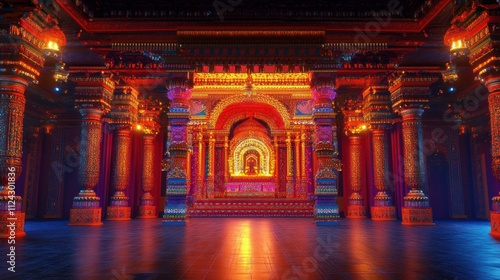 Ornate palace interior at night.