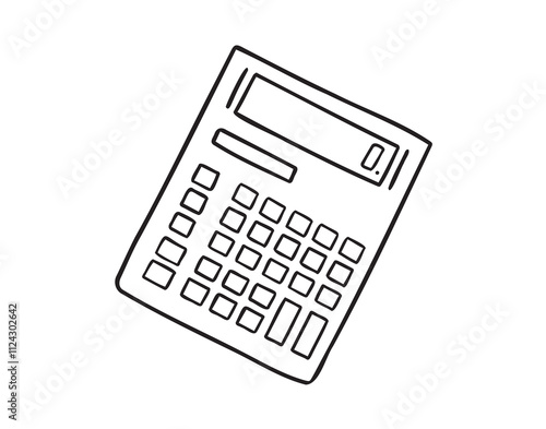Calculator math device doodle hand drawn icon. Outline drawing calculator line clipart symbol