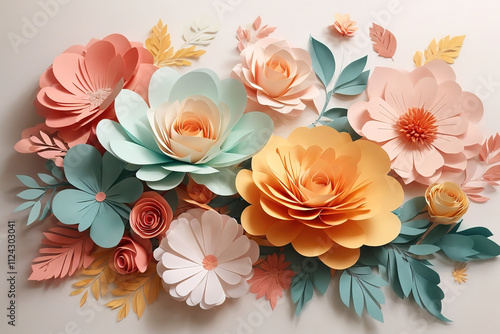 Unbelievable There are many paper flowers on a pink background with leaves