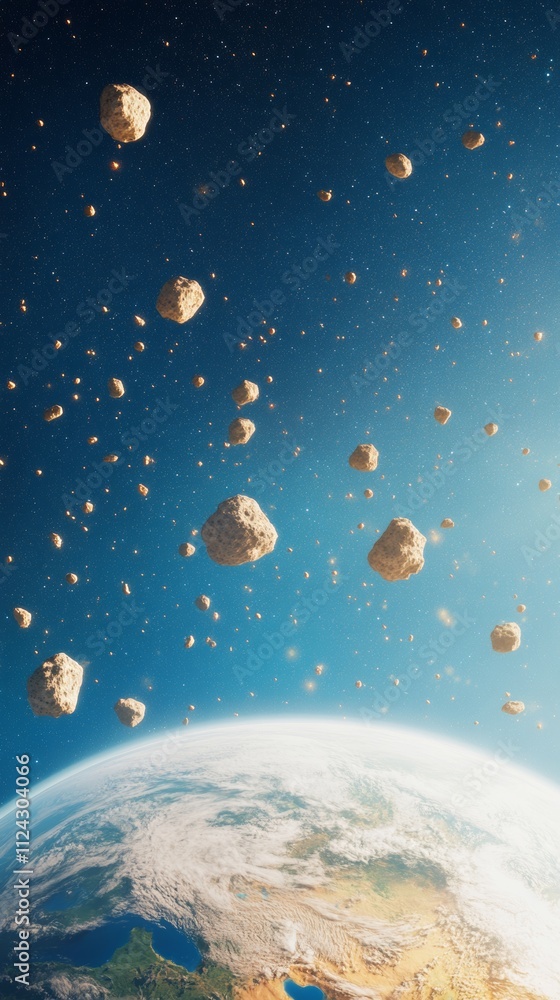 Fototapeta premium Asteroids Orbiting Earth A Blend of Cosmic Beauty and Hazard