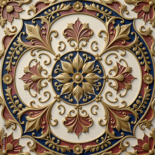A decorative ceiling tile with a floral design, intricate and detailed