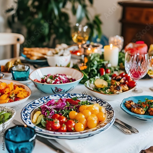 Colorful Mediterranean food on a table.