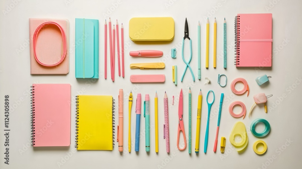 Flat lay of colorful school supplies Flat lay of colorful school supplies