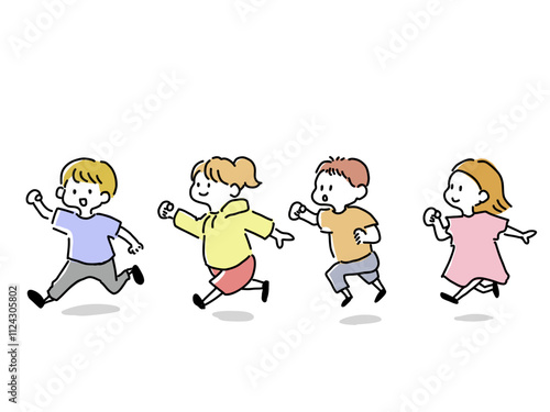 外を走る子どもたち