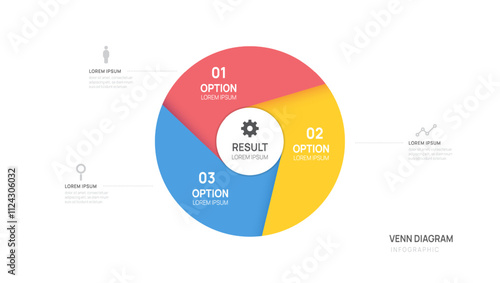 Infographic Venn diagram chart template for business 3 parts options, vector illustration.