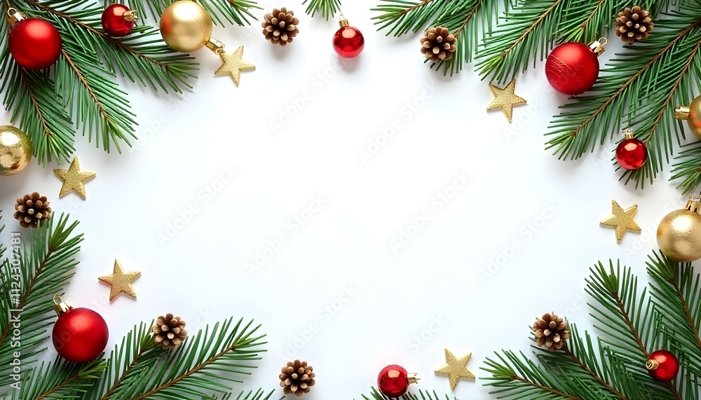 © iFoos - Christmas card template with fir branches, cones and yellow-red Christmas balls. Family joy © iFoos - Christmas card template with fir branches, cones and yellow-red Christmas balls. Family joy