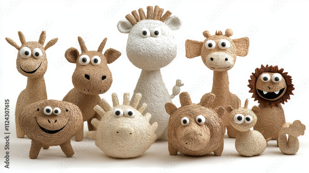 Obraz premium collection of playful paper mache animals in various shapes and sizes
