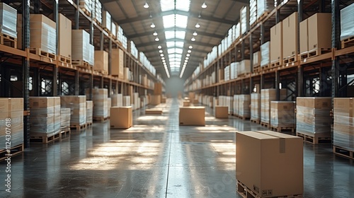 Wallpaper Mural A composition with boxes of different sizes stacked in a modern warehouse. Torontodigital.ca
