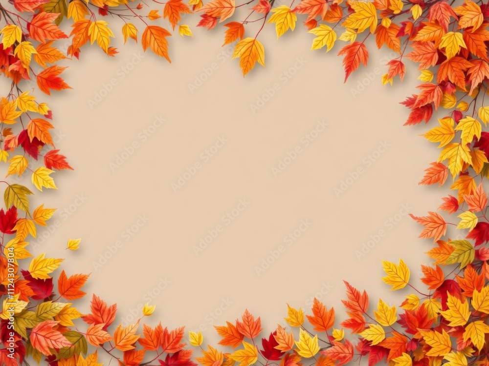 Autumn leaves swirling in the wind, creating a border around a central copy space, background, seasonal, fall Autumn leaves swirling in the wind, creating a border around a central copy space, background, seasonal, fall