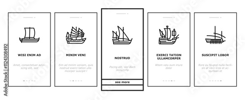 ancient ship maritime vessel onboarding mobile vector navigation exploration, trade archaeology, discovery seafaring, shipwreck galleon ancient ship maritime vessel illustrations