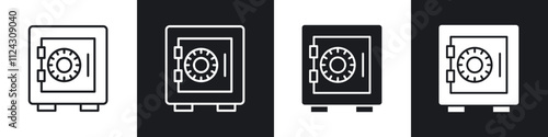 Bank vault linear icon set for app, and web design.