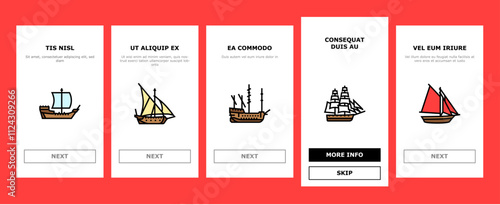 ancient ship maritime vessel onboarding mobile vector navigation exploration, trade archaeology, discovery seafaring, shipwreck galleon ancient ship maritime vessel illustrations