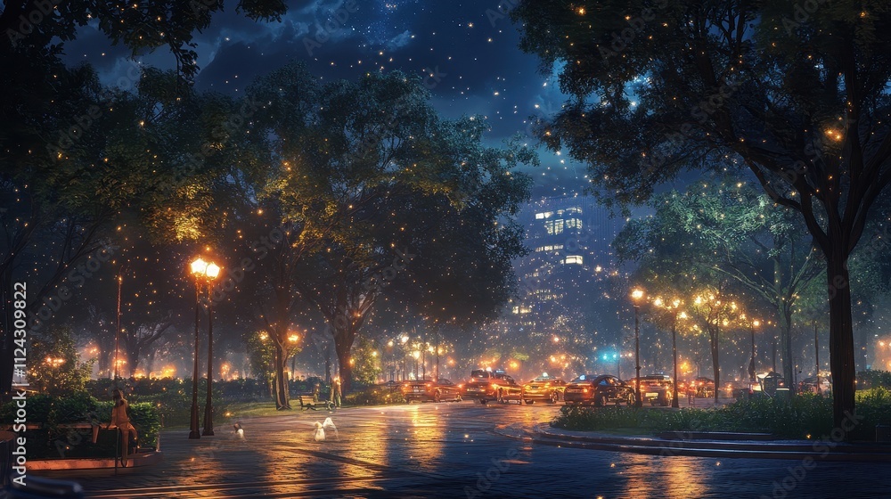 Enchanting Nightscape: A Magical City Under Starry Skies Enchanting Nightscape: A Magical City Under Starry Skies