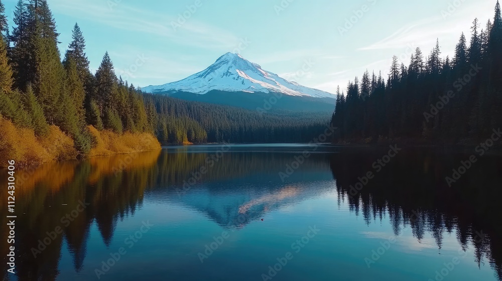 Majestic Mount Hood Reflected in Serene Lake: A Stunning Autumnal Landscape in Oregon Majestic Mount Hood Reflected in Serene Lake: A Stunning Autumnal Landscape in Oregon