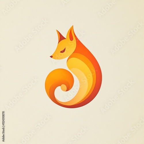 Abstract stylized fox illustration, orange gradient, curled tail. photo