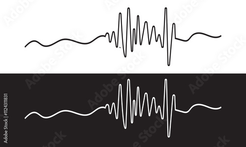 One line drawing of sound wave. Continuous linear sketch . Vector illustration. isolated on white and black background. EPS 10