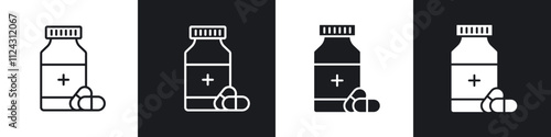 Pill bottle linear icon set for app, and web design.