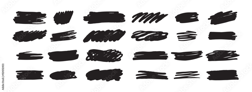 Ink brush shape strokes set, brushes, lines, black paint, grungy. hand drawn graphic element isolated Ink brush shape strokes set, brushes, lines, black paint, grungy. hand drawn graphic element isolated