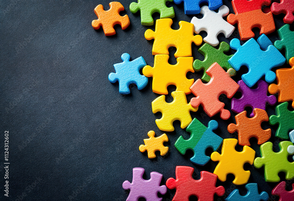 Obraz premium Colorful puzzle pieces on a dark background
