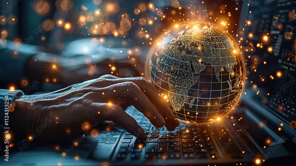 Businessman use computer with global network connection big data analytics and business intelligence concept globe with point and line concept of global business e commerce digital link tech. Businessman use computer with global network connection big data analytics and business intelligence concept globe with point and line concept of global business e commerce digital link tech.