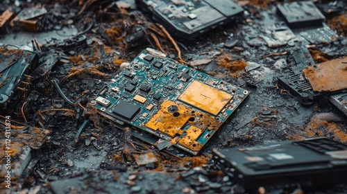 Discarded Electronic Devices Scattered on the Ground photo