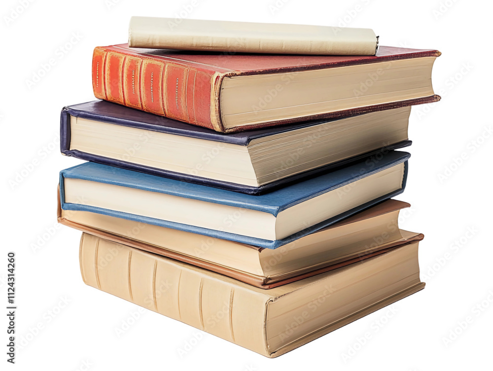A stack of books isolated on white background. Suitable for marketing or business purposes. PNG file A stack of books isolated on white background. Suitable for marketing or business purposes. PNG file