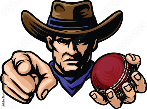A cowboy man cricket ball cowboys sports team mascot
