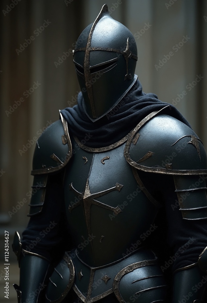 Ancient Creepy Looking Suit Of Black Knight Armor With Shadows Leaking from it Ancient Creepy Looking Suit Of Black Knight Armor With Shadows Leaking from it