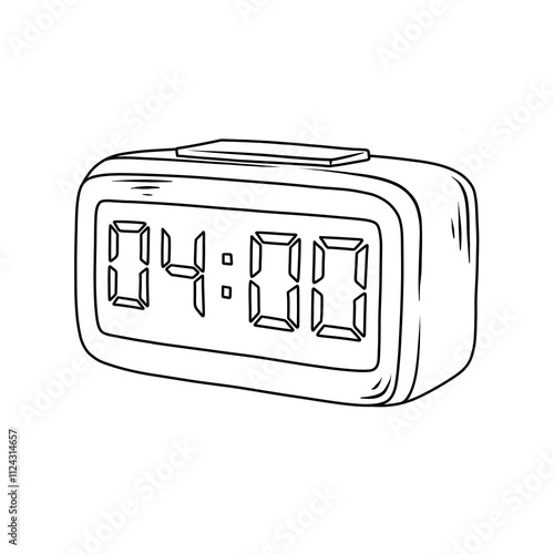 Illustration of Retro Digital Alarm Clock Displaying 4:00. Thin line illustration photo