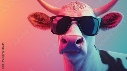 Funny Cartoon Cow Wearing Sunglasses With an Eye-Catching Expression Illustration