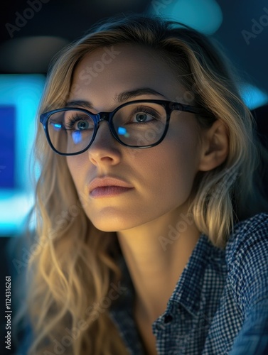 Woman With Glasses Looking At Screen