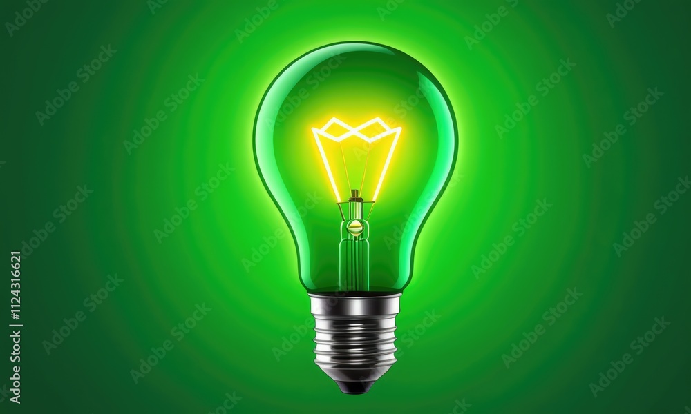 Green innovation: vibrant green lightbulb with energy symbol on radiant background Green innovation: vibrant green lightbulb with energy symbol on radiant background