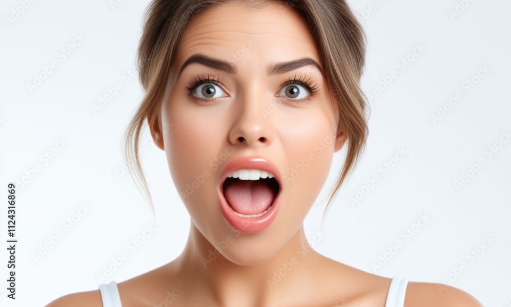 Surprised woman with open mouth on white background Surprised woman with open mouth on white background