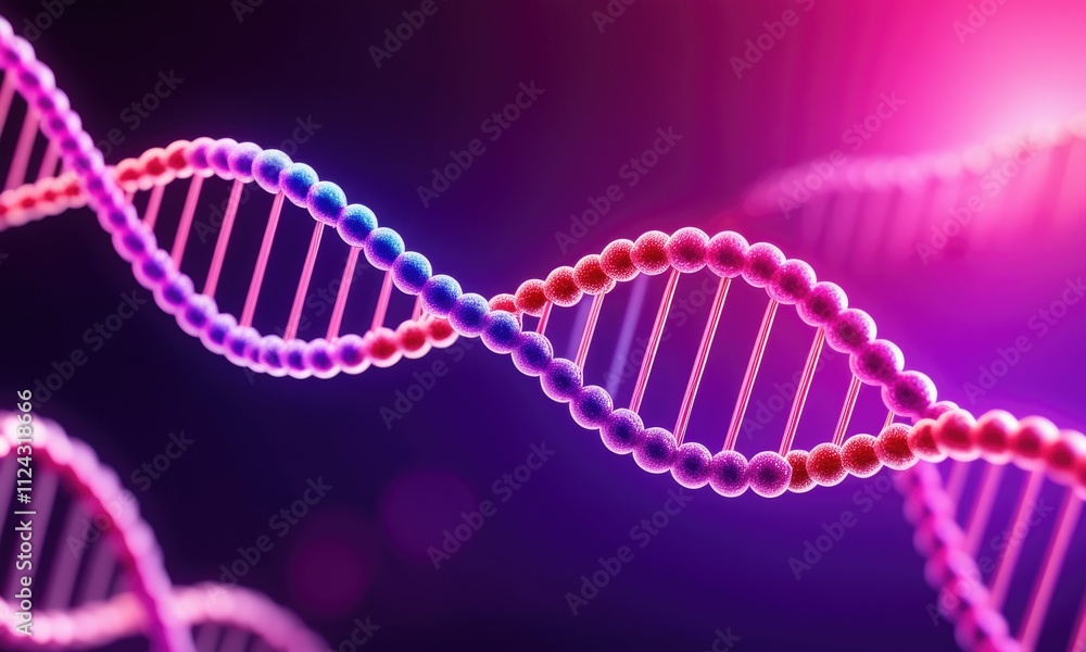 Vibrant dna strands with neon glow under microscope in a futuristic lab setting Vibrant dna strands with neon glow under microscope in a futuristic lab setting