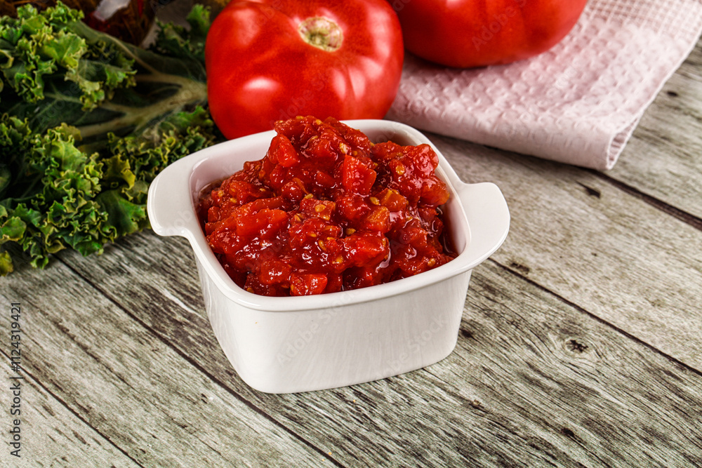 Diced ripe tomato with sauce Diced ripe tomato with sauce