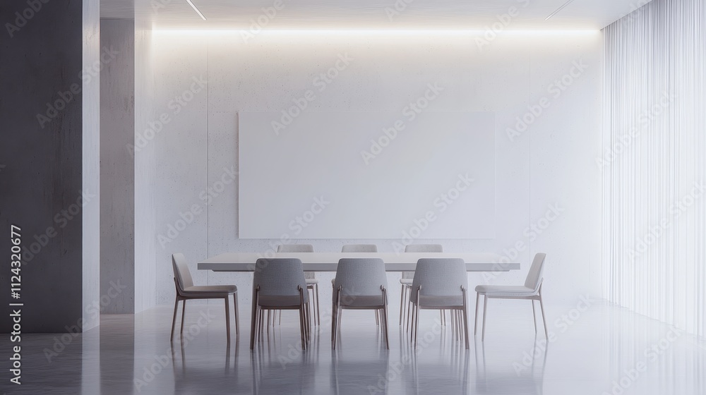 Fototapeta premium Minimalist and Elegant Dining Room with Sleek Furniture and Lighting