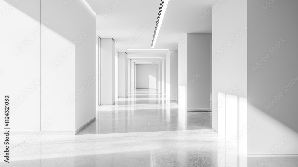 Fototapeta premium Serene White Hallway: Minimalist Architectural Design